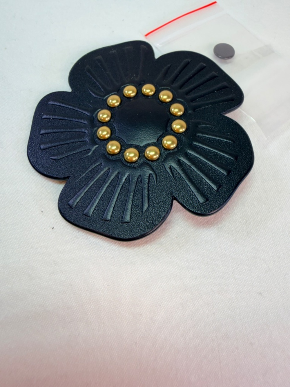 Coach Black Leather Tea Rose Pin - Picture 3 of 6